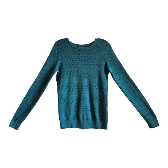 TOMMY HILFIGER Women's L Sweater Polka Dots Navy Dark Teal Pima Cotton 38" - Picture 1 of 6